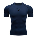 Hommes T-shirt de compression à manches courtes T-shirt de sport Gym Fitness Sportifs Homme Jogging Survêtement Homme Maillot athlétique Hauts