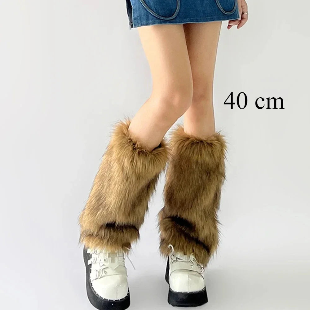 Faux Fur Leg Warmers Hot Girl Harajuku Winter Warm Furry Boots Cover Socks Women Jk Punk Hiphop Cosplay Accessories