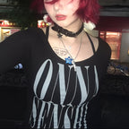 Grunge Letter Print Crop Top Y2K Long Sleeve Gothic Punk T Shirt