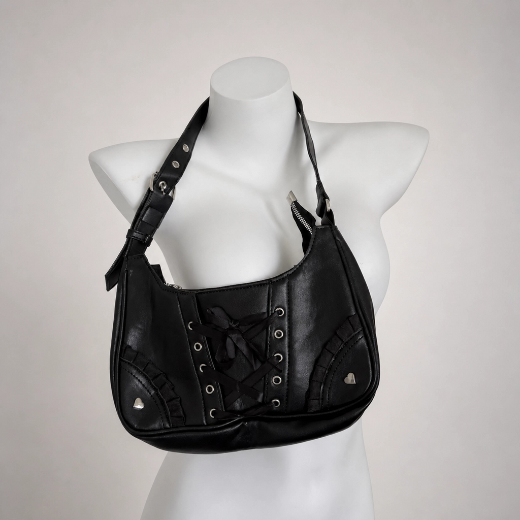 Y2K Gothic Ita Handbag Wing Cross Charm Chain Detail Punk Shoulder Bag