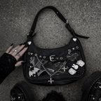 Y2K Gothic Ita Handbag Wing Cross Charm Chain Detail Punk Shoulder Bag