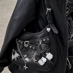 Y2K Gothic Ita Handbag Wing Cross Charm Chain Detail Punk Shoulder Bag