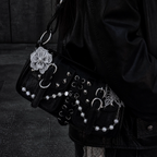 Y2K Pearl Chain Heart Shoulder Bag Handmade Punk Leather Handbag