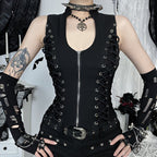 Gothic Zip Up Sleeveless Vest Harajuku Punk Style Top