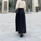 Black High Waist Pleated Maxi Skirt with Belt Dark Academia Elegant Minimalist