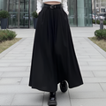 Black High Waist Pleated Maxi Skirt with Belt Dark Academia Elegant Minimalist
