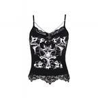 Gothic Bat Skull Lace Trim Camisole Y2K Grunge Punk Crop Top