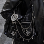 Gothic Croc Texture Hobo Bag Chain Detail Heart Charm Y2K Handbag
