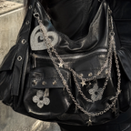Gothic Croc Texture Hobo Bag Chain Detail Heart Charm Y2K Handbag