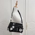 Gothic Patent Leather Shoulder Bag Heart Fur Studded Y2K Lolita Handbag