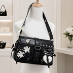Gothic Patent Leather Shoulder Bag Heart Fur Studded Y2K Lolita Handbag