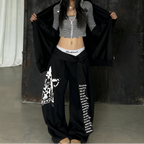 Women Gothic Y2K Letter Print Baggy Sweatpants Gray Wide Leg Harajuku Vintage Trousers